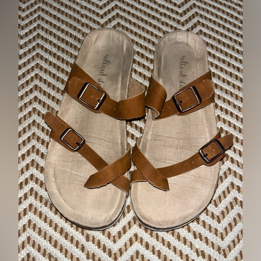 Altar’d State size 7 cognac brown slip on suede leather sandals